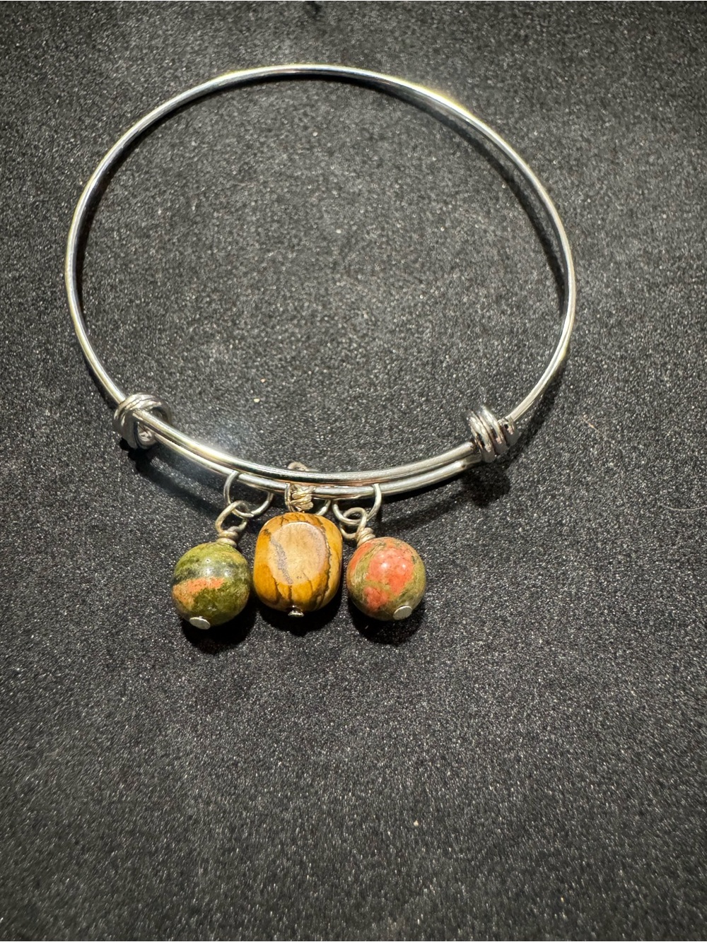 Handmade Silver Tone charm Bracelet with unakite and Pikachu Jasper stones